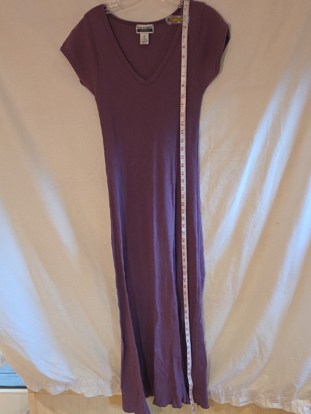 Contempo V-Neck Purple Maxi Dress, Short Sleeve - Picture 5 of 8